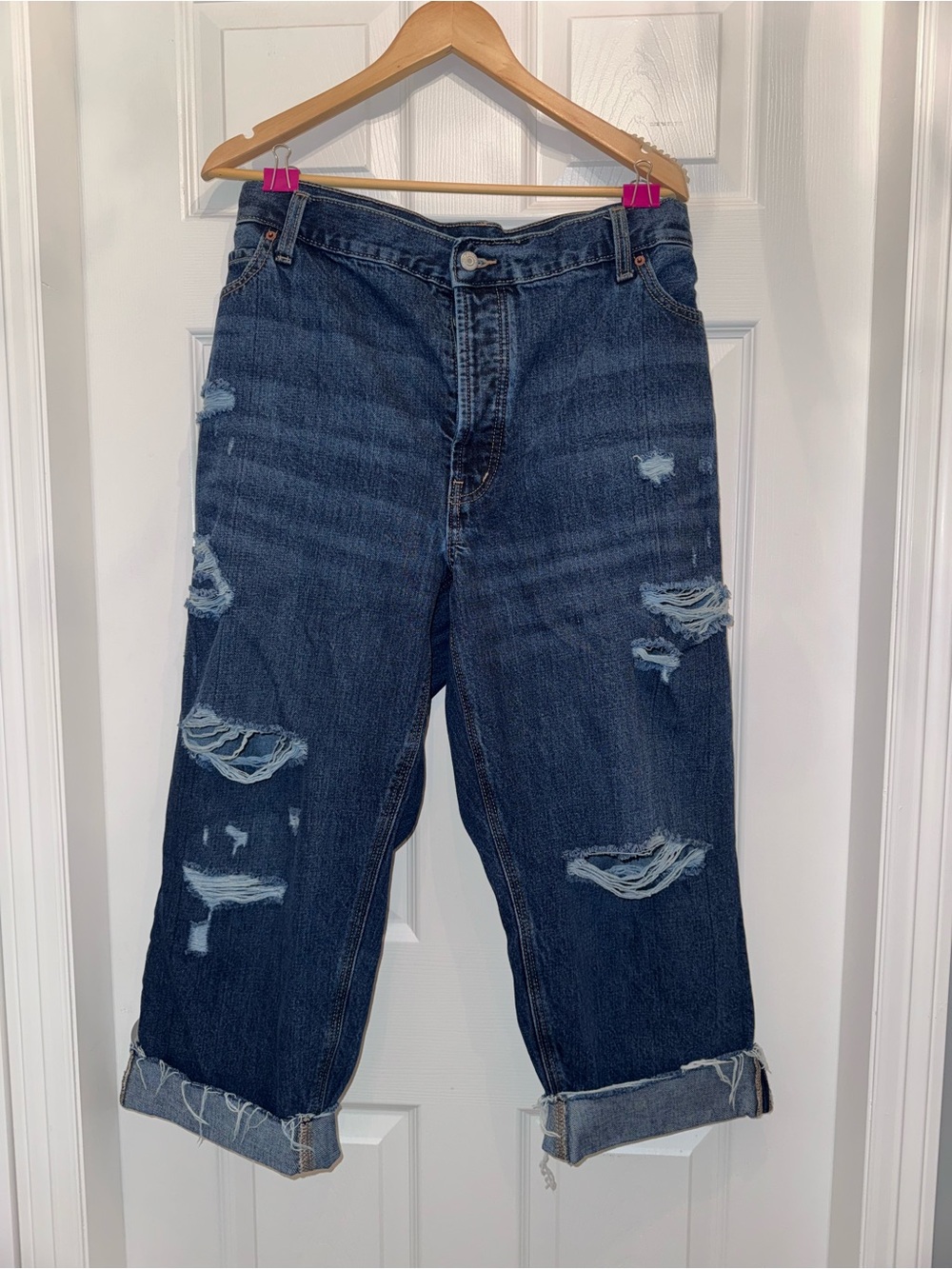 Old Navy Dark Blue Ripped Crop Jeans